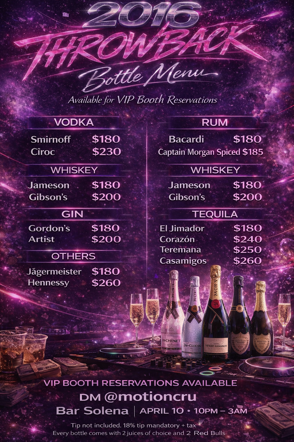 Bottle menu